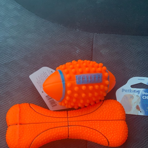 Orange Sports Themed Dog Squeak Toys Football and Bone doggie toys - Picture 3 of 5